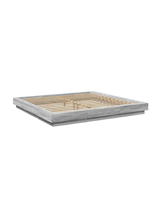 Подматрак Легло King Size Дървено Сиво с Дъски за Матрак 180x200см