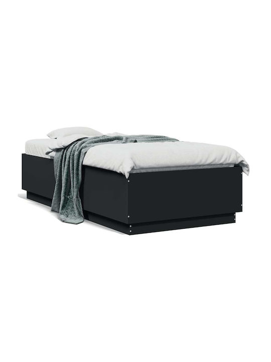 Single Wooden Black Bed Base with Slats for Mattress 90x190cm