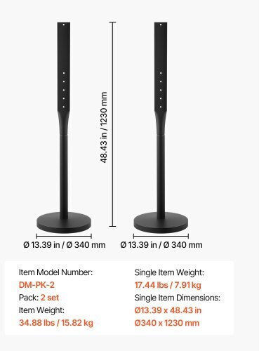 Vevor Portable Sign Post 2-pack 1230 Mm Tall Metal Sign Stands Heavy Duty Cast Iron Base Multi-hole Design Easy Installation Wind-resistant Indoor Outdoor Parking Warning Notice