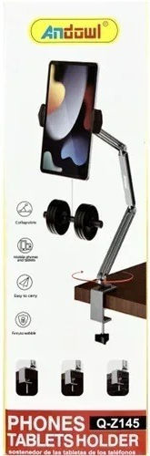 Andowl Cell Phone Stand with Extension Arm in Silver Color Q-Z145