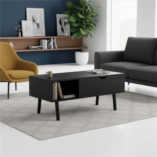 Rectangular Central Wooden Coffee Table with Lifting Mechanism Black W100xD50xH43cm