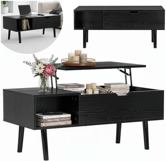 Rectangular Central Wooden Coffee Table with Lifting Mechanism Black W100xD50xH43cm
