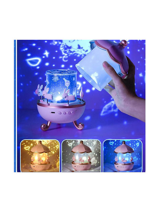 Led Rotating Kids Table Lamp Projector with Projection Designs Pink 19.1x11.8x11.8cm