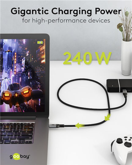 Goobay Geflochtenes USB 3.0 Kabel USB-C männlich - USB-C 240W PD Schwarz 1,5m 74776 Großhandel
