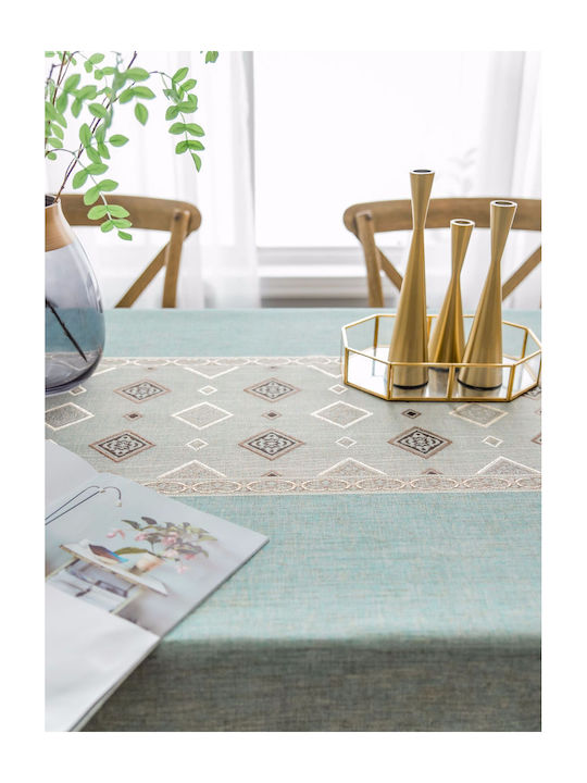 FRIPIA Fripia Leinen Tischtuch Mit Stickerei Blau 140x240cm