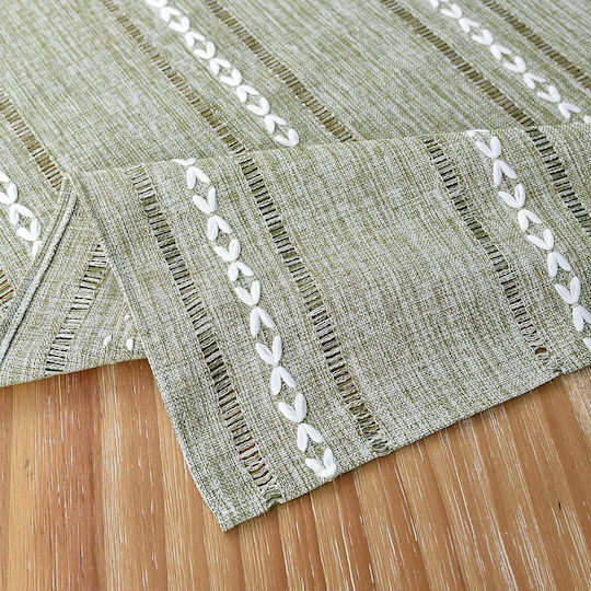 FRIPIA Linen Tablecloth With Green Embroidery 120x180cm FRIPIA Linen Tablecloth With Green Embroidery 120x180cm