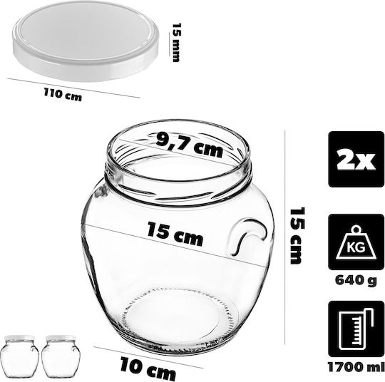 Kadax Glass Jar 1700ml 2pcs