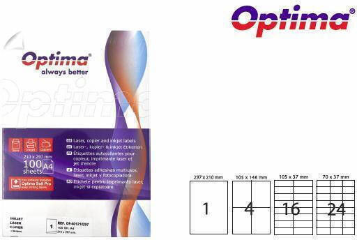 Optima Etichete Autoadezive A4 Rectangulare 210x297mm