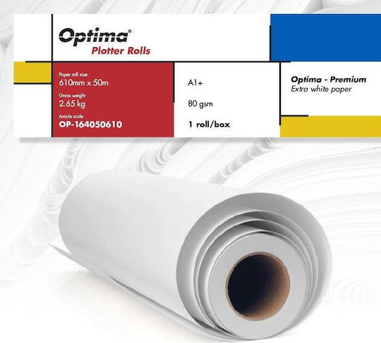 Role Plotter Optima Role De Hârtie Pentru Plotter A1+ 80g 610mm X 50m Optima Premium