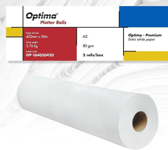 Role Plotter Optima Plotter Roll A2 80gr 420mm X 50m 2 Rolls Box Optima Premium