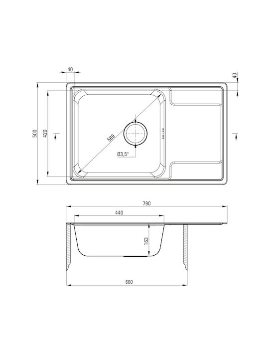 Deante Υποκαθήμενος Νεροχύτης Inox Μ50xΠ79cm Γκρι