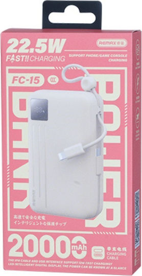 Remax FC-15 Power Bank 20000mAh 22.5W with USB-A Port and USB-C Port White