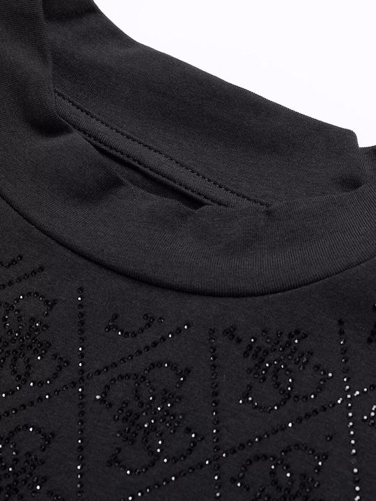 Women's Summer Cotton Short Sleeve Black Blouse