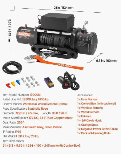 Vevor Elektrischer Abschleppsystem 4x4 12V mit Ladekapazität 6100kg