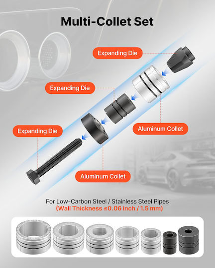 Vevor Exhaust Pipe Expander Set 41.27mm 107.95mm 7 Collets Storage Case Pqgkgqpqgkggcxan1001v0
