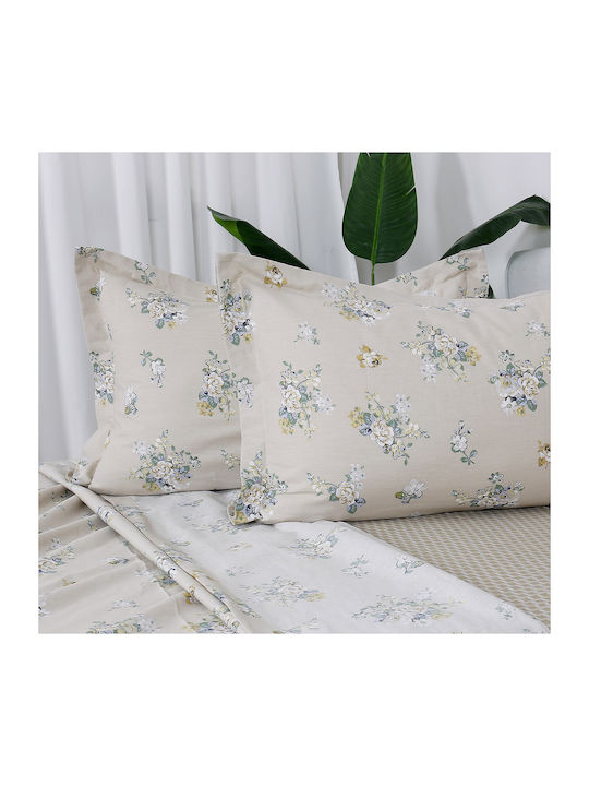 Beauty Home 12698 Set Of Double Bed Sheets With Rubber Hugger 165x200+30cm Beige 4 Pieces 12698SEYDL