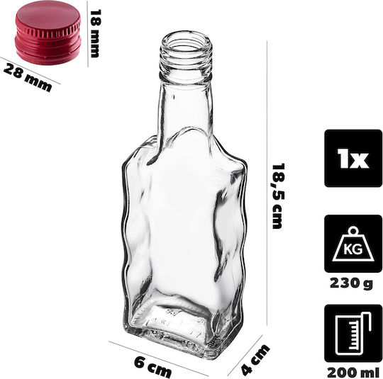 Glass 200ml Liqueur Bottle Red Cap 1 Pc