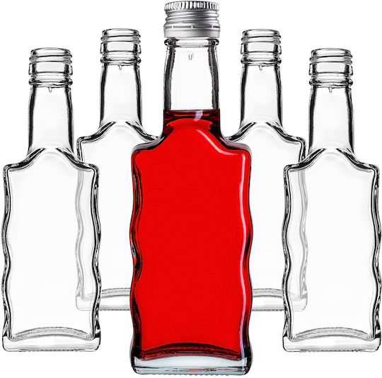 Glass Bottle Liqueur 200ml Silver Cap 5 Pcs