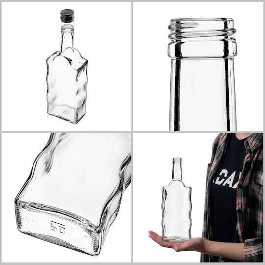 Glass 500ml Liqueur Bottle Black Cap 1 Pc