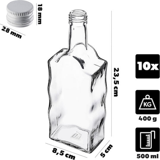 Kadax Glas Wein-/Getränkeflaschen 500ml Weiße Kappe 10 Stück