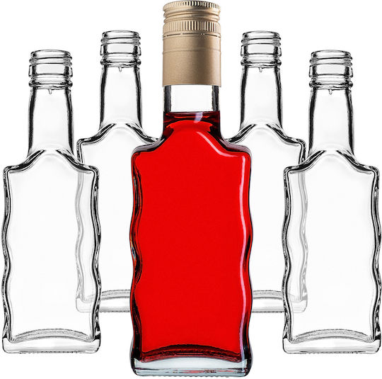 Glass Bottle Liqueur 200ml Long Golden Cap 5 Pcs