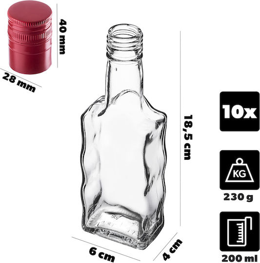 Glass 200ml Liqueur Bottle Long Red Cap 10 Pcs