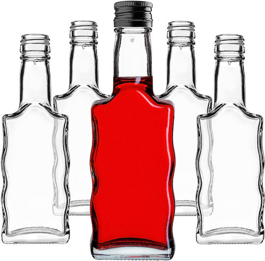 Glass Liqueur Bottle 200ml Black Cap 5 Pcs