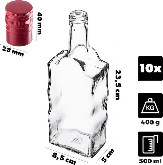 Kadax Glas Likörflasche 500ml Lange Rote Kappe 10 Stück