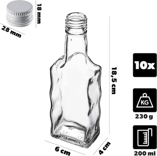 Kadax Glas Wein-/Getränkeflaschen 200ml Weißer Deckel 10 Stück
