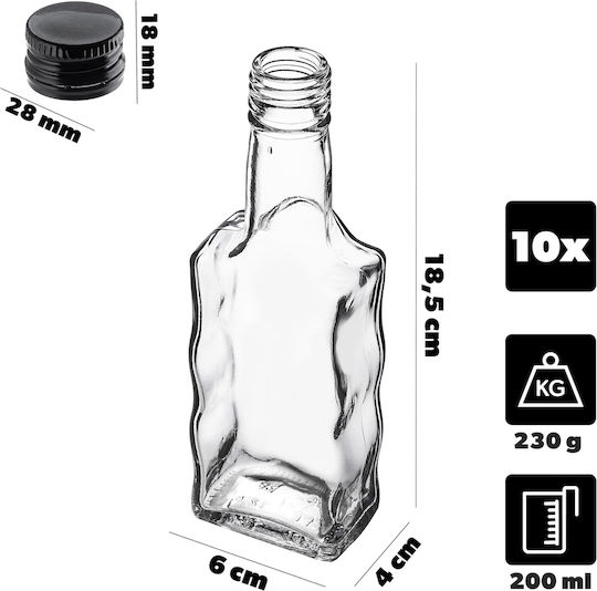 Glass Bottle Liqueur 200ml Black Cap 10 Pcs