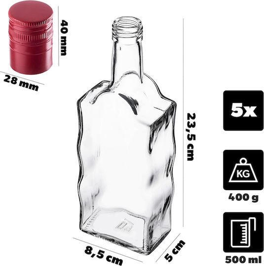 Glas 500ml Likörflasche Lange Rote Kappe 5 Stück