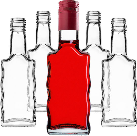 Glass Liqueur Bottle 200ml Long Red Cap 5 Pcs