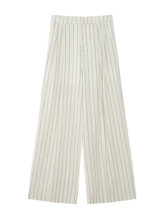Damen Hochsitzt Stoff Hose Gestreift Weiß
