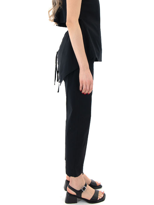 Women's Fabric Trousers with Rubber Band Black