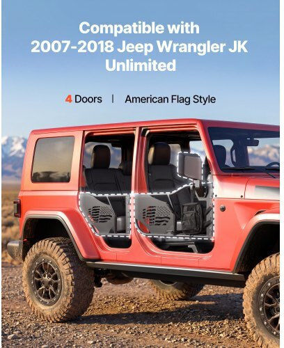 Vevor Jeep Tube Türen 4-Türer Kompatibel 2007-2018 Jeep Wrangler Jk Unlimited Stahl Off Road Vorder- und Hintertüren Rohrrahmen Halbtüren Dot Zertifizierte Seitenspiegel Aufbewahrungstasche Gummipads
