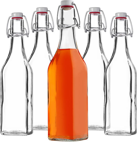 Kadax Μπουκάλι Νερού Γυάλινο με Κλιπ Διάφανο 500ml 5 Τεμάχια