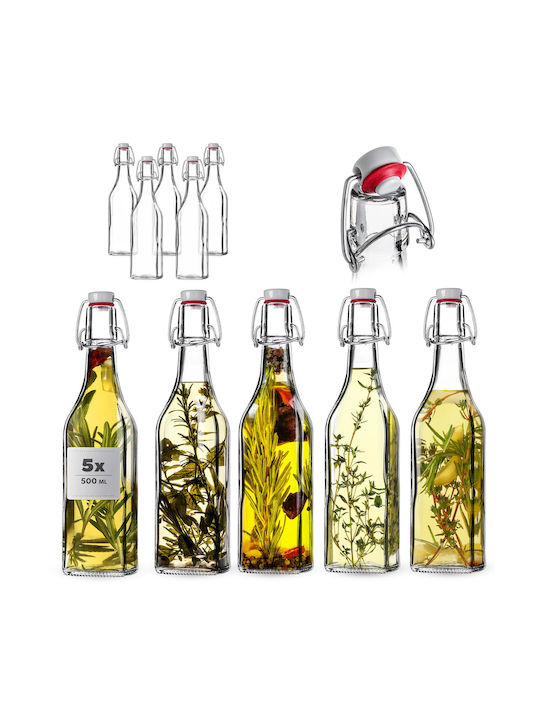 Kadax Glas Wasserflasche mit Clip Transparent 500ml 5 Stücke