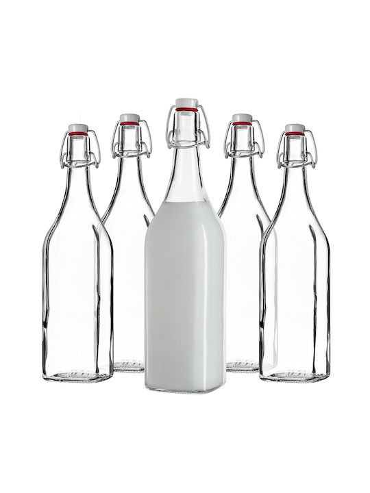 Kadax Μπουκάλι Νερού Γυάλινο με Κλιπ Διάφανο 1000ml
