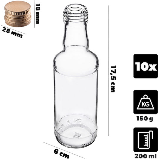 Glass Bottle 200ml Golden Cap 10 Pcs