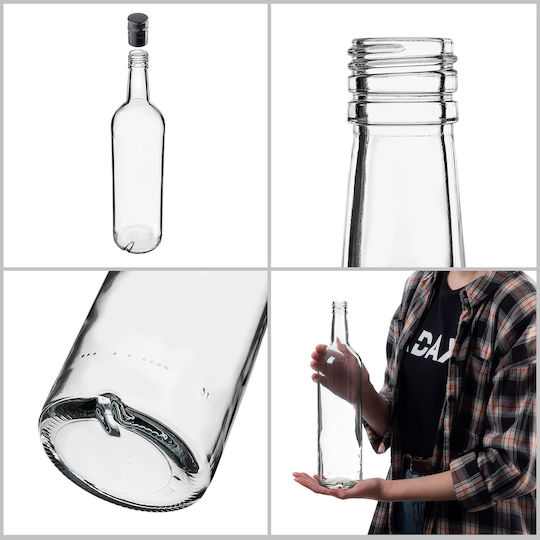 Kadax Glasflasche 1000ml Lange Schwarze Kappe 10 Stück