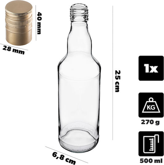 Glass Bottle 500ml Long Golden Cap 1 Pc