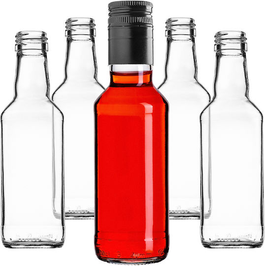 Glass Bottle 200ml Long Black Cap 1 Pc