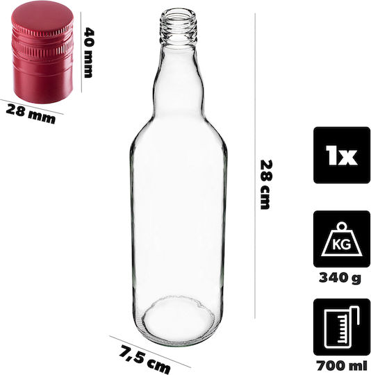 Glass Bottle 700ml Long Red Cap 1 Pc
