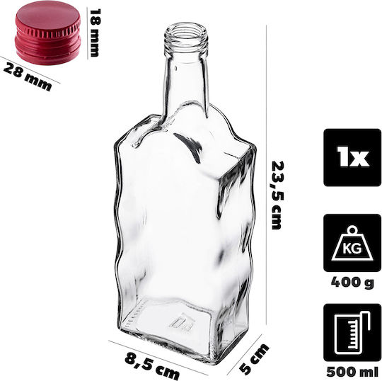 Sticlă Lichior din Sticlă 500ml Capac Roșu 1 Bucată