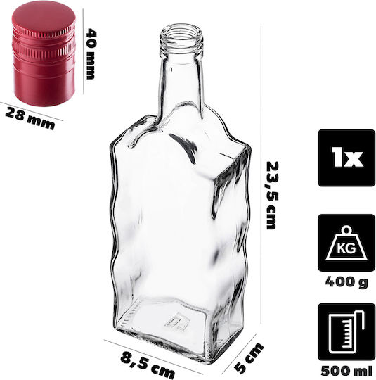 Glass 500ml Liqueur Bottle Long Red Cap 1 Pc