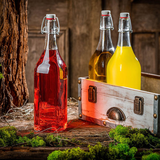 Glass Bottle 1l 1000 Ml Liqueurs Wine Drinks Mechanical Cork