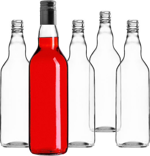 Glass Bottle 700ml Long Black Cap 5 Pcs