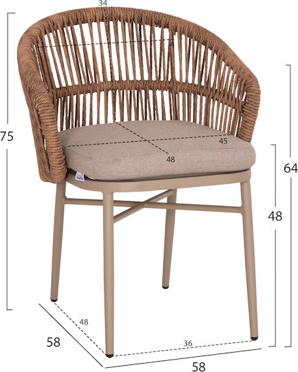 Gartenstühle Aluminium Orin Cappuccino mit Kissen 58x58x75cm
