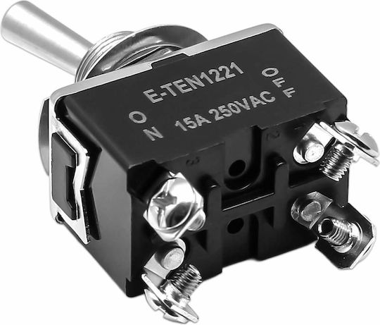 Διακόπτης Toggle On Off Αεροπορικού Τύπου 250v 15a 4 Pins Μαύρος-ασημί Dm-4905