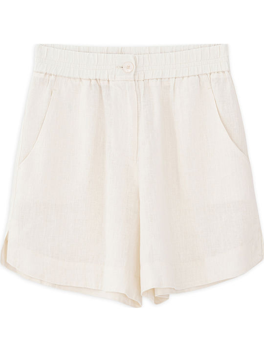 Pantaloni Scurți Din In Crem Pentru Femei